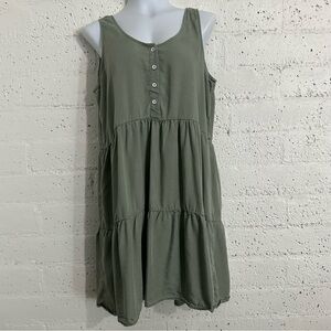 Velvet Heart Womens Dress L Green Sleeveless Button Front Scoop Neck BA12